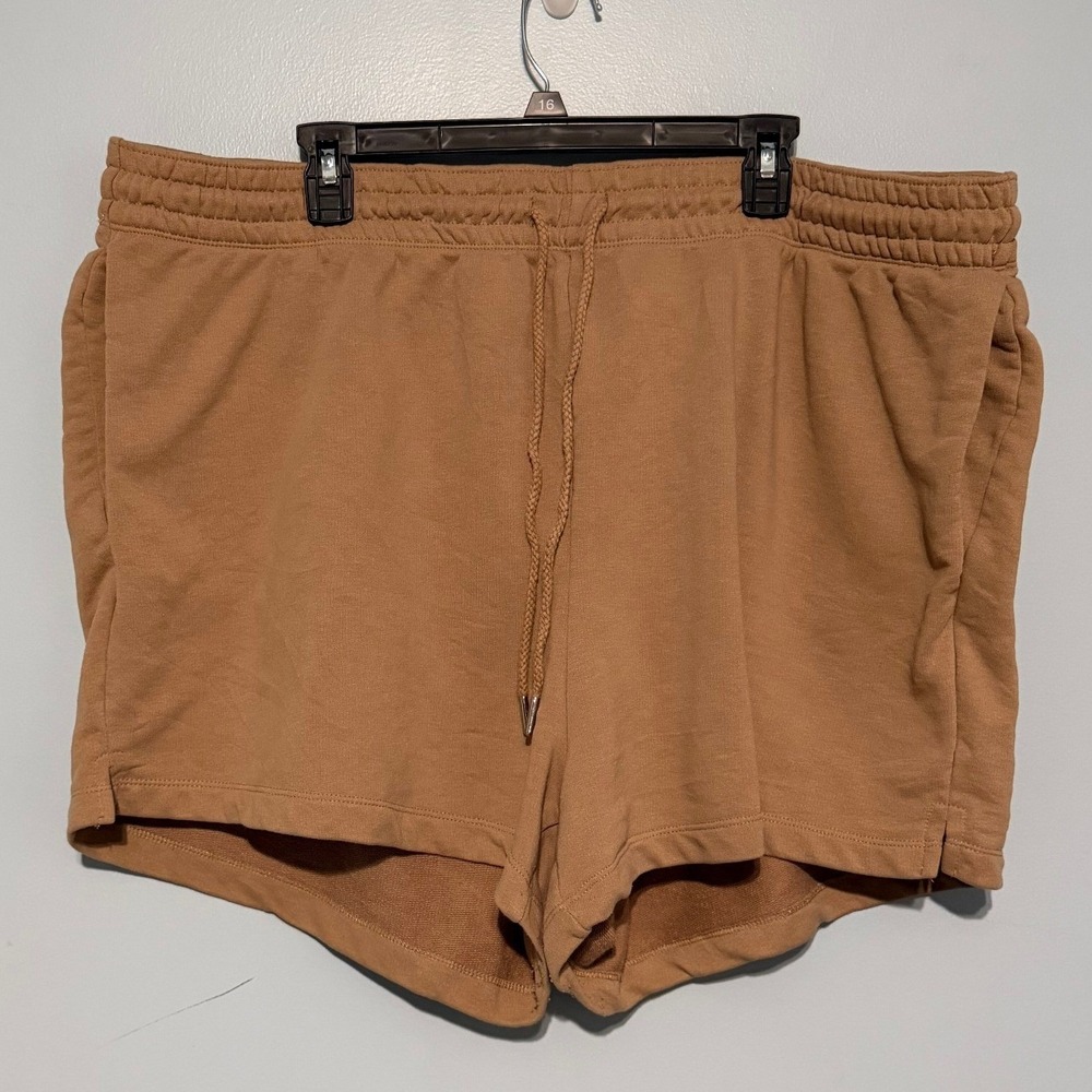 HM Basics Women's XXL Camel Brown Sweat Shorts French‎ Terry Drawstring Pockets